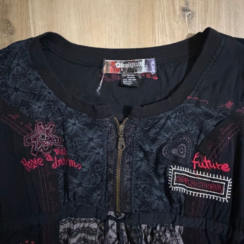 Desigual Embellished Black Sheath Dress 3/4 Sleeve Black Sz 38 Fairy Grunge Alt - Picture 7 of 9